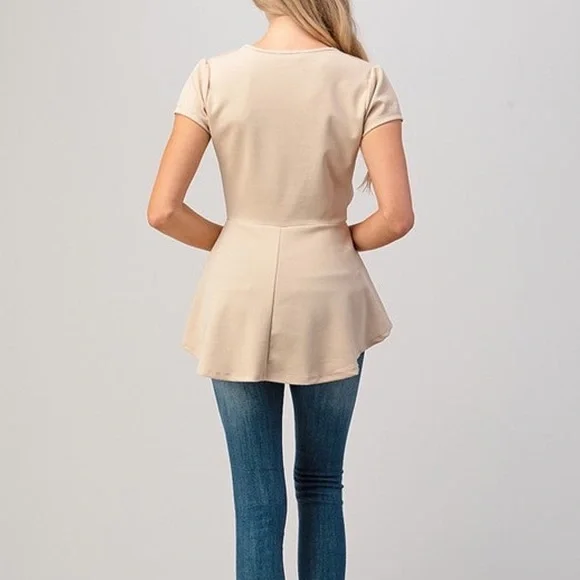 Beige Short Sleeve Blouse - Picture 4 of 5